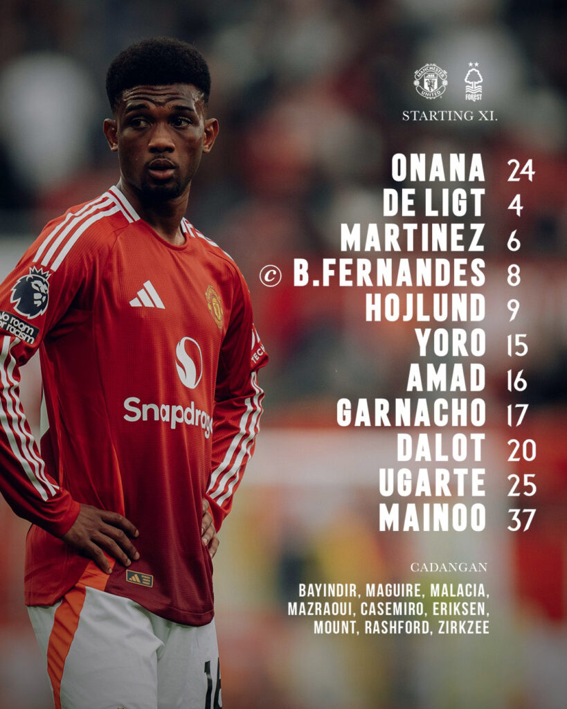 Starting Line Up Manchester United vs Nottingham Forest - beritamanchester.com